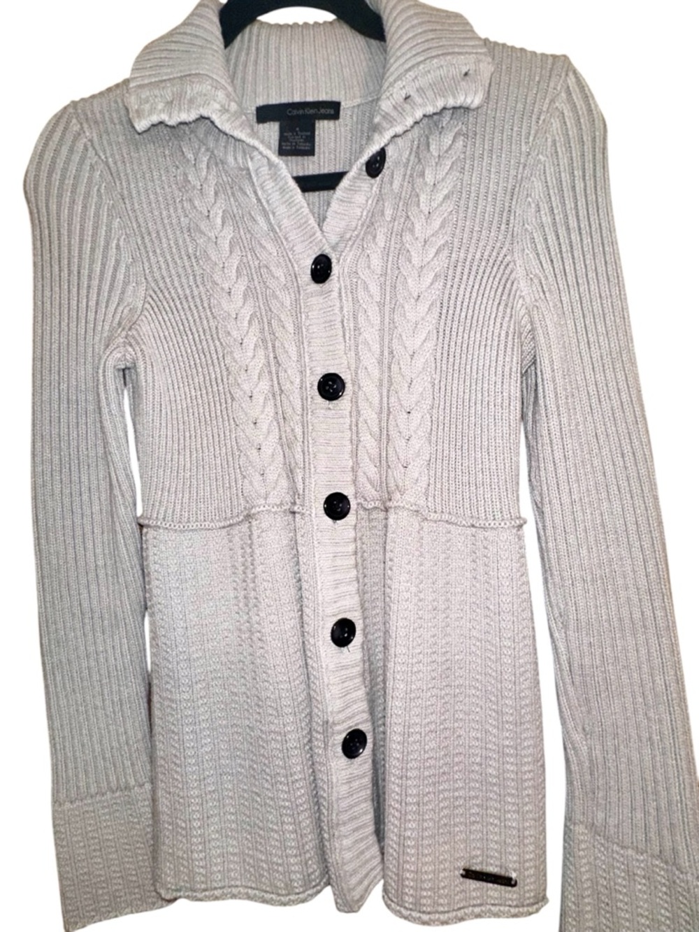 Calvin Klein Jeans Light Gray Cable Knit Button-Up Cardigan